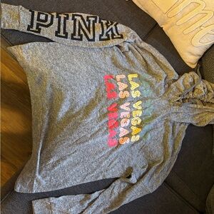 PINK Victoria's Secret Gray and Pink Sweatshirt with Rainbow Text